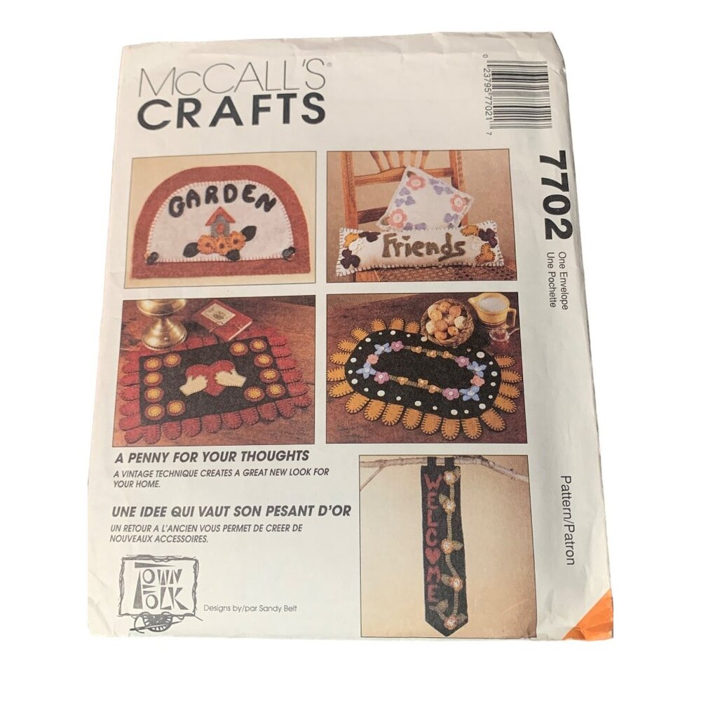 McCalls Crafts 7702 Penny Rugs Wall Hangings & Pillows Pattern 1995